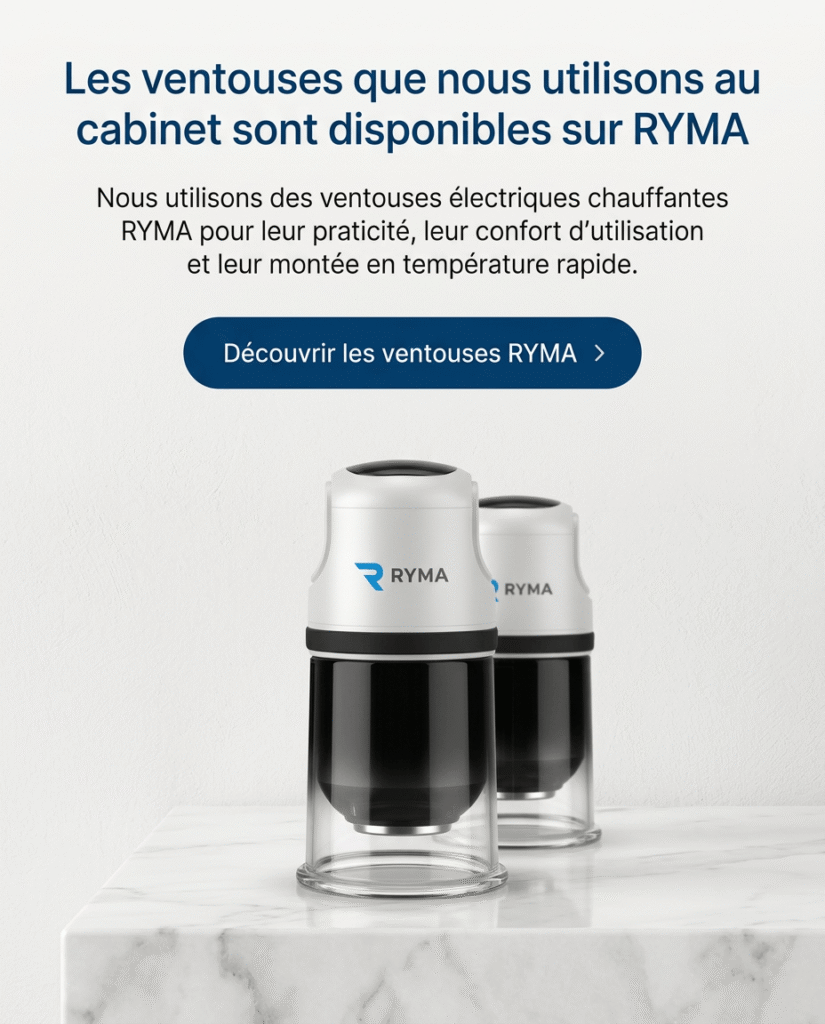 cupping Ventouses électriques chauffantes RYMA utilisées dans un cabinet de kiné du sport