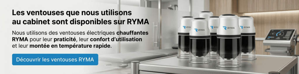 cupping Ventouses électriques chauffantes RYMA utilisées dans un cabinet de kiné du sport