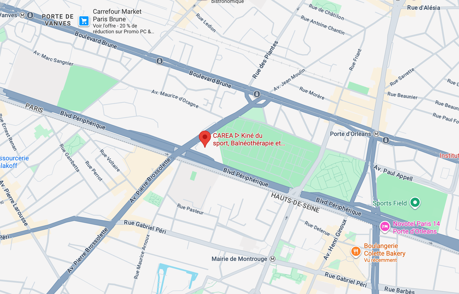 Plan d’accès au cabinet CAREA Paris 14, avenue de la Porte de Châtillon